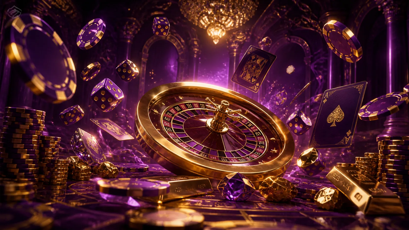 A luxurious casino-themed banner for Betmica, featuring a cyberpunk aesthetic with neon elements.